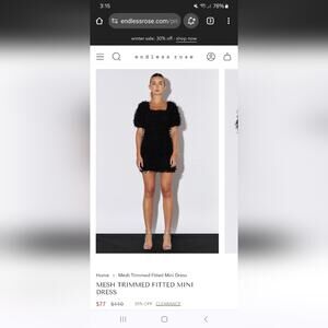 NWT ENDLESS ROSE MESH TRIMMED MINI DRESS IN BLACK SIZE MED
